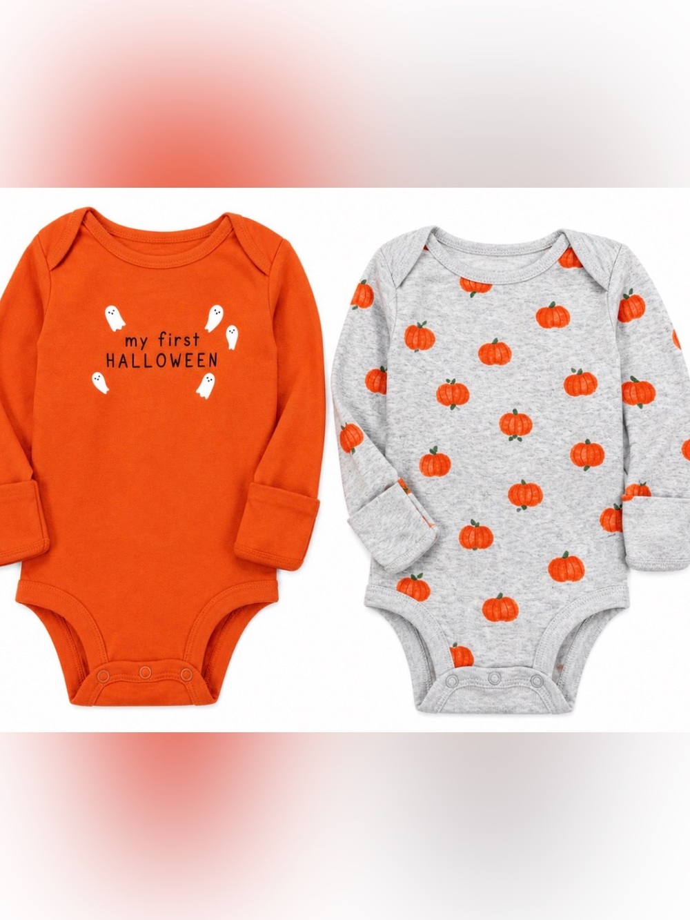Carter's Halloween 2 Pack Long Sleeve Bodysuits 3M Baby Pumpkin Ghost